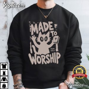Made To Worship Punk Cat Christian Bible Verse T Shirt (1)