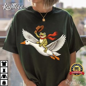 Animal Lover Frog Flying Goose Adventure Retro Drawing Style Art T Shirt (1 (4)