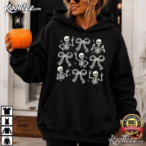 Retro Coquette Halloween Skeleton Bow Funny Spooky T Shirt (2)