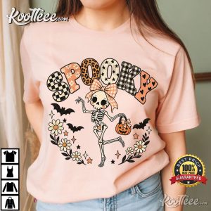 Spooky Halloween Funny Skeleton Bow Retro T Shirt (4)