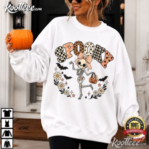 Spooky Halloween Funny Skeleton Bow Retro T Shirt (2)