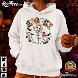 Spooky Halloween Funny Skeleton Bow Retro T Shirt (3)