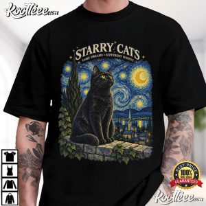 Starry Night Cat Van Gogh Inspired Cat T Shirt (1)