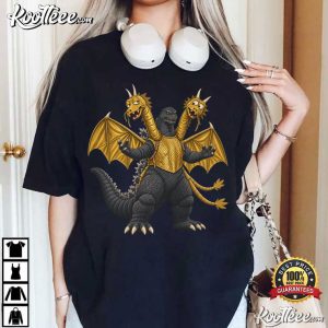 Three Headed Dragon Godzilla Gold And Black Monster T Shirt (1)