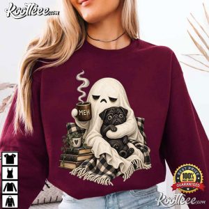 Grumpy Ghost Black Pug Dog Coffee Halloween Spooky T Shirt (4)