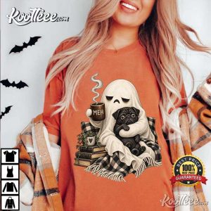 Grumpy Ghost Black Pug Dog Coffee Halloween Spooky T Shirt (1)