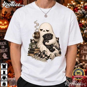 Grumpy Ghost Black Pug Dog Coffee Halloween Spooky T Shirt (3)