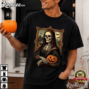 Mona Lisa Skeleton Creepy Art Painting Funny Halloween T Shirt (4)