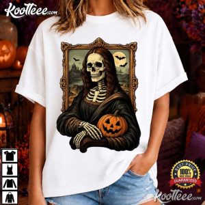 Mona Lisa Skeleton Creepy Art Painting Funny Halloween T Shirt (1)