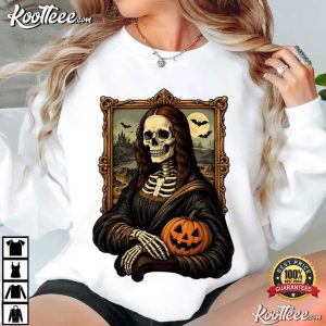 Mona Lisa Skeleton Creepy Art Painting Funny Halloween T Shirt (2)