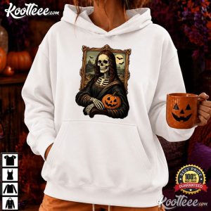 Mona Lisa Skeleton Creepy Art Painting Funny Halloween T Shirt (3)