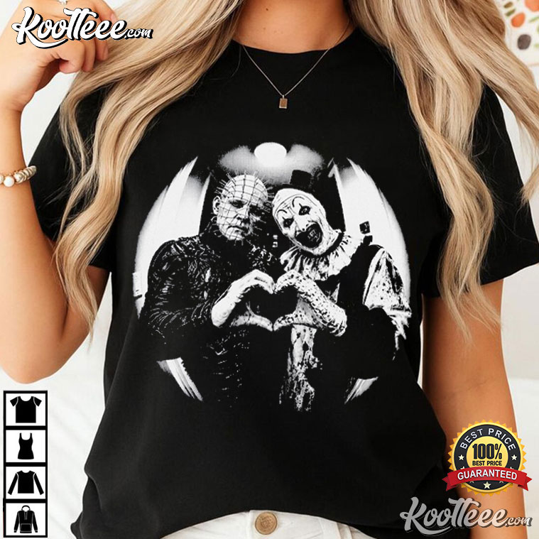 Pinhead And Art The Clown Heart Terrifier Vintage Horror Movie T-Shirt