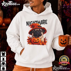 Pug Halloween Nightmare Spooky Dog Pumpkin Fall T Shirt (4)