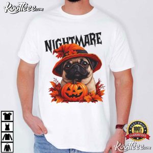 Pug Halloween Nightmare Spooky Dog Pumpkin Fall T Shirt (1)