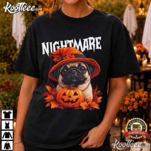 Pug Halloween Nightmare Spooky Dog Pumpkin Fall T Shirt (2)