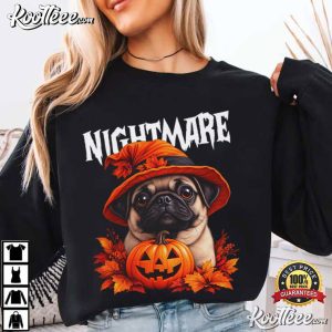 Pug Halloween Nightmare Spooky Dog Pumpkin Fall T Shirt (3)