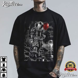 Sinister Red Balloon Clown Creepy Halloween T Shirt (1)