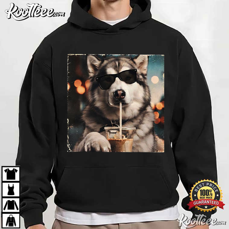 Alaskan Malamute Drinking Iced Coffee Cute Dog Lover T-Shirt Alaskan Malamute Drinking Iced Coffee Cute Dog Lover T-Shirt