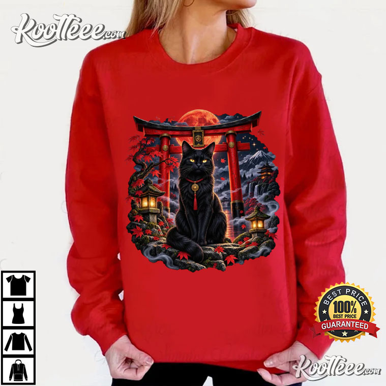 Black Cat Japanese Cat Mystical Moon Torii Gate T-Shirt Black Cat Japanese Cat Mystical Moon Torii Gate T-Shirt