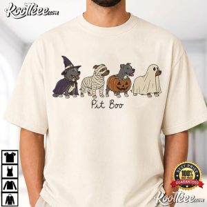 Halloween Pitbull Pit Boo Costume Spooky Ghost Dog T Shirt (1)
