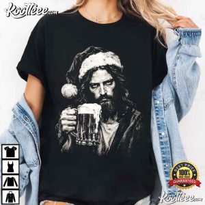 Jesus Santa Hat Beer Christmas Christian T Shirt (3)