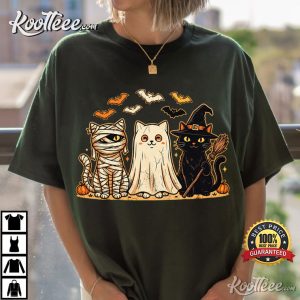 Black Cat Ghost Cat Witch Cat Cute Halloween Spooky Season T Shirt (1)
