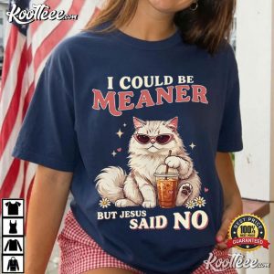 I Could Be Meaner But Jesus Said No Funny Christian Cat T-Shirt I Could Be Meaner But Jesus Said No Funny Christian Cat T Shirt (1)
