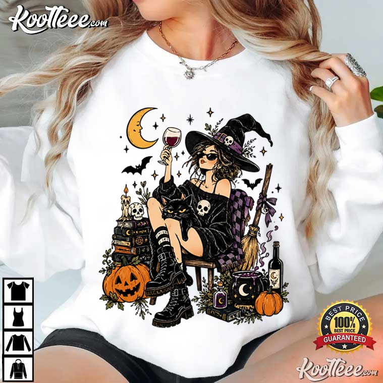 Halloween Wine Vintage Witch And Black Cat Spooky Season T-Shirt Halloween Wine Vintage Witch And Black Cat Spooky Season T-Shirt
