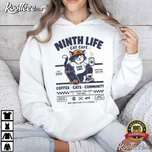 Ninth Life Cat Cafe Skater Cat Graphic Coffee Lover T Shirt (4)