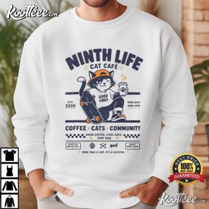 Ninth Life Cat Cafe Skater Cat Graphic Coffee Lover T Shirt (3)