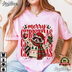 Merry Christmas Raccoon Funny Holiday Animal T Shirt (4)