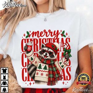 Merry Christmas Raccoon Funny Holiday Animal T Shirt (1)