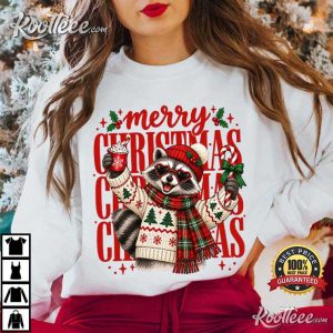 Merry Christmas Raccoon Funny Holiday Animal T Shirt (3)