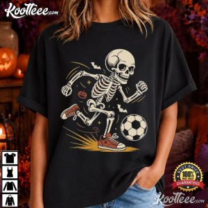 Spooky Sports Funny Skeleton Playing Soccer Halloween T Shirt (4)