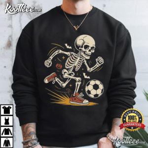 Spooky Sports Funny Skeleton Playing Soccer Halloween T Shirt (2)