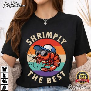 Shrimply The Best Funny Shrimp Pun Retro Sunset Seafood T Shirt (2)