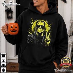 Frankenstein Bubble Gum Peace Sign Spooky Season Halloween T Shirt (4)