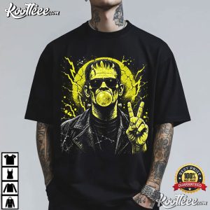 Frankenstein Bubble Gum Peace Sign Spooky Season Halloween T Shirt (1)