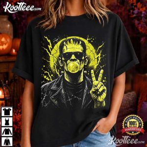 Frankenstein Bubble Gum Peace Sign Spooky Season Halloween T Shirt (2)