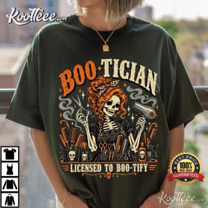 Halloween Boo Tician Hair Stylist Skeleton Hairstylist T Shirt (1)