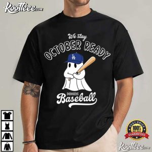 October Ready Dodgers Baseball Halloween Ghost Spooky Season T Shirt (2)