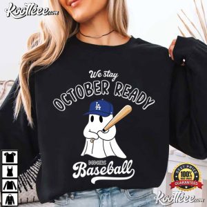 October Ready Dodgers Baseball Halloween Ghost Spooky Season T Shirt (3)