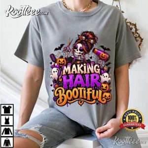 Skeleton Hairstylist Halloween Spooky Salon T Shirt (1)