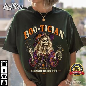 Boo Tician Halloween Hair Stylist Skeleton Spooky Beauty Salon T Shirt (4)
