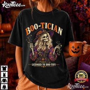 Boo Tician Halloween Hair Stylist Skeleton Spooky Beauty Salon T Shirt (3)