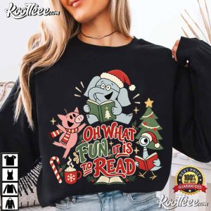 Elephant Piggie Christmas Oh What Fun It Is To Read Bookish T Shirt (2)