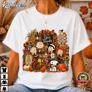 Give Thanks Thanksgiving Vintage Fall Cartoon Friends T Shirt (4)