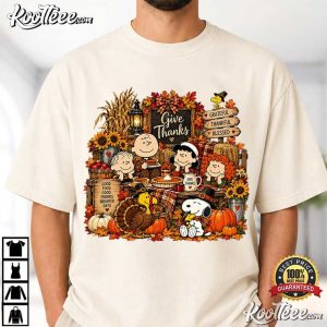 Give Thanks Thanksgiving Vintage Fall Cartoon Friends T Shirt (1)