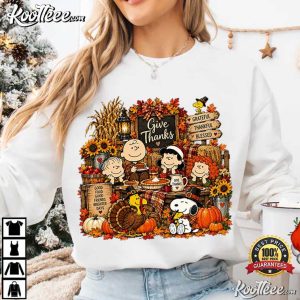 Give Thanks Thanksgiving Vintage Fall Cartoon Friends T Shirt (2)