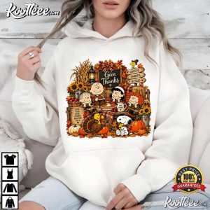 Give Thanks Thanksgiving Vintage Fall Cartoon Friends T Shirt (3)